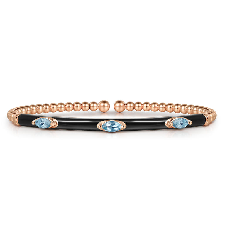 Enamel - 14K Rose Gold Bujukan Blue Topaz Split Bangle with Black Enamel - Shot 1