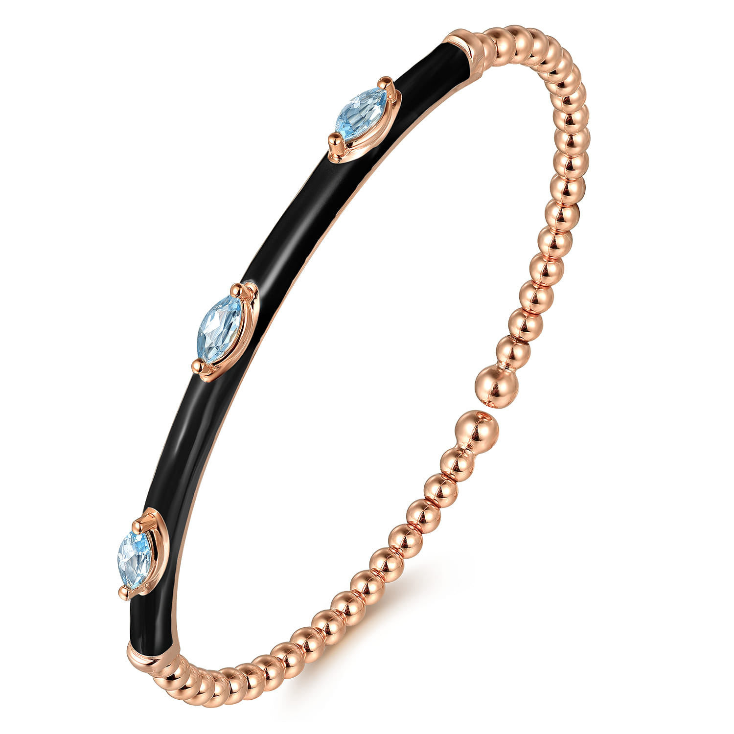 Enamel - 14K Rose Gold Bujukan Blue Topaz Split Bangle with Black Enamel - Shot 2