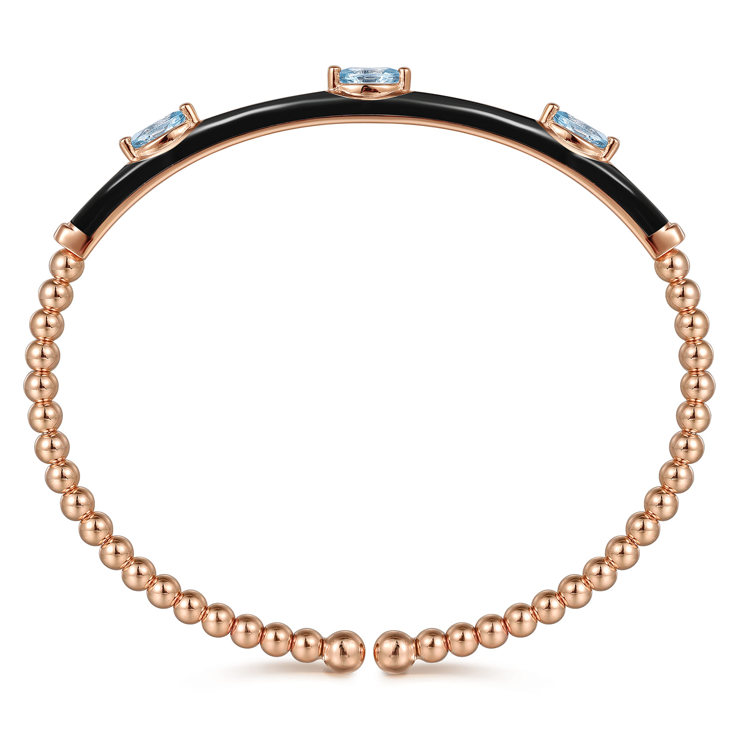 Enamel - 14K Rose Gold Bujukan Blue Topaz Split Bangle with Black Enamel - Shot 3