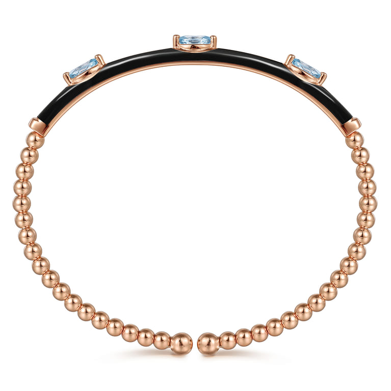 Enamel - 14K Rose Gold Bujukan Blue Topaz Split Bangle with Black Enamel - Shot 3