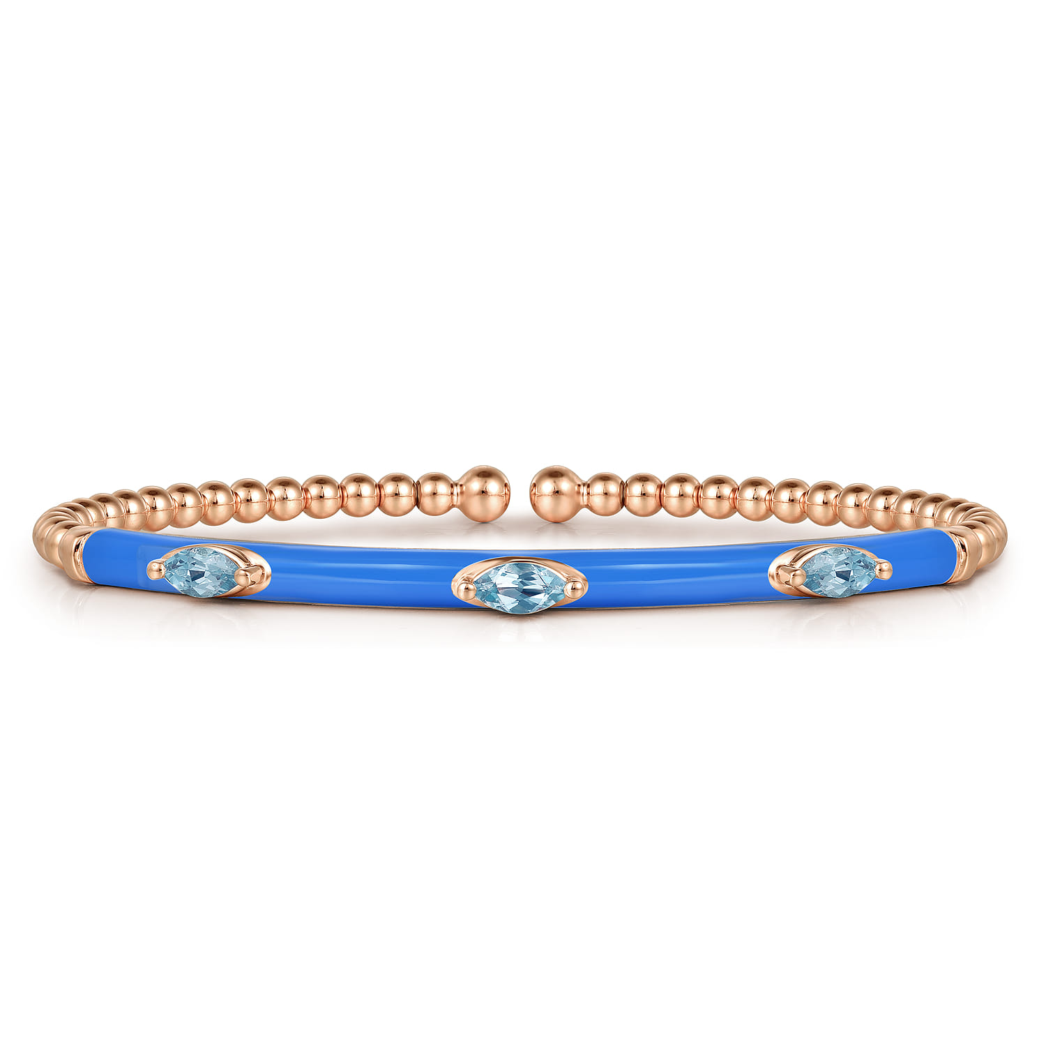 Enamel - 14K Rose Gold Bujukan Blue Topaz Split Bangle with Blue Enamel - Shot 1