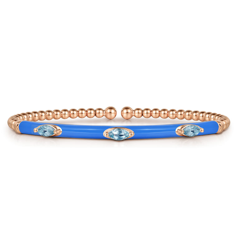 Enamel - 14K Rose Gold Bujukan Blue Topaz Split Bangle with Blue Enamel - Shot 1