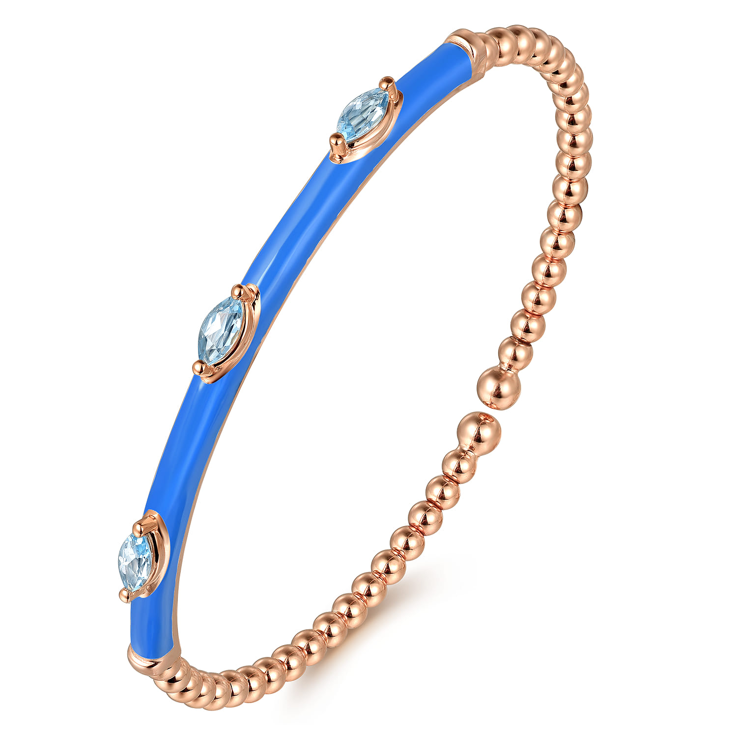 Enamel - 14K Rose Gold Bujukan Blue Topaz Split Bangle with Blue Enamel - Shot 2
