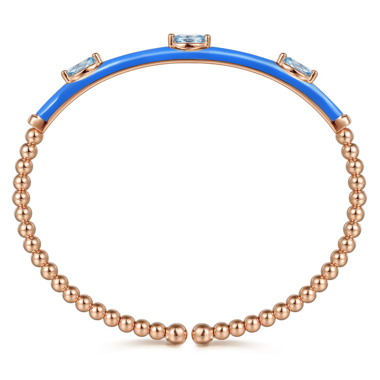 Enamel - 14K Rose Gold Bujukan Blue Topaz Split Bangle with Blue Enamel - Shot 3