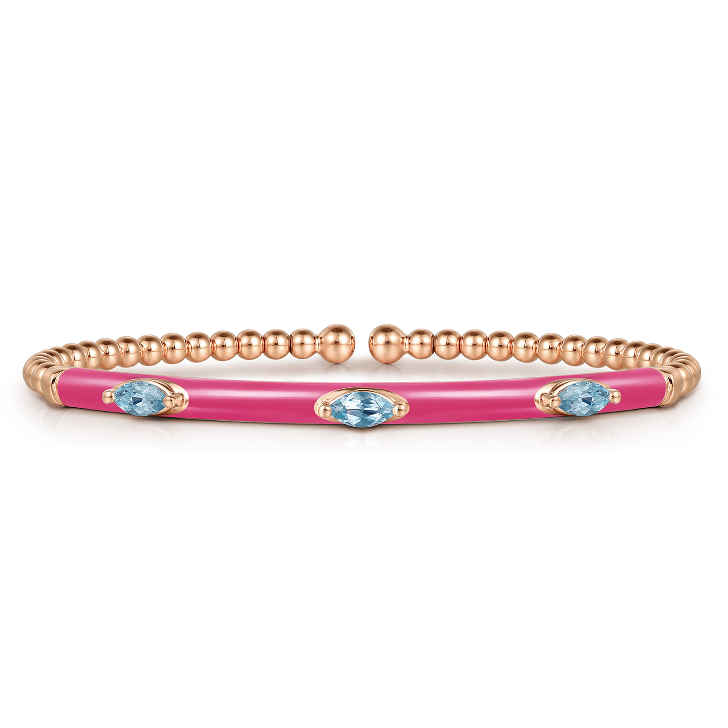 Enamel - 14K Rose Gold Bujukan Blue Topaz Split Bangle with Fuchsia Enamel - Shot 1