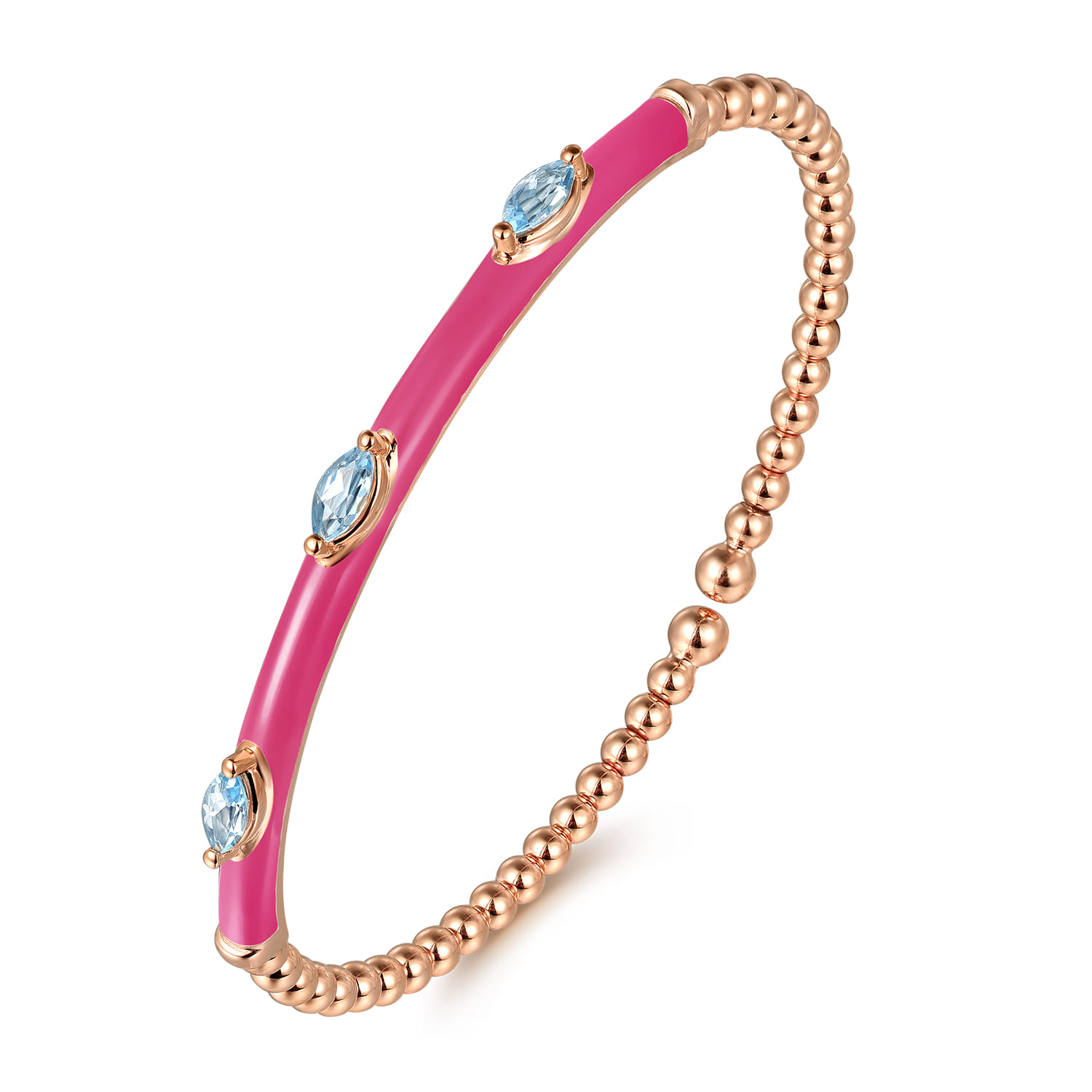 Enamel - 14K Rose Gold Bujukan Blue Topaz Split Bangle with Fuchsia Enamel - Shot 2