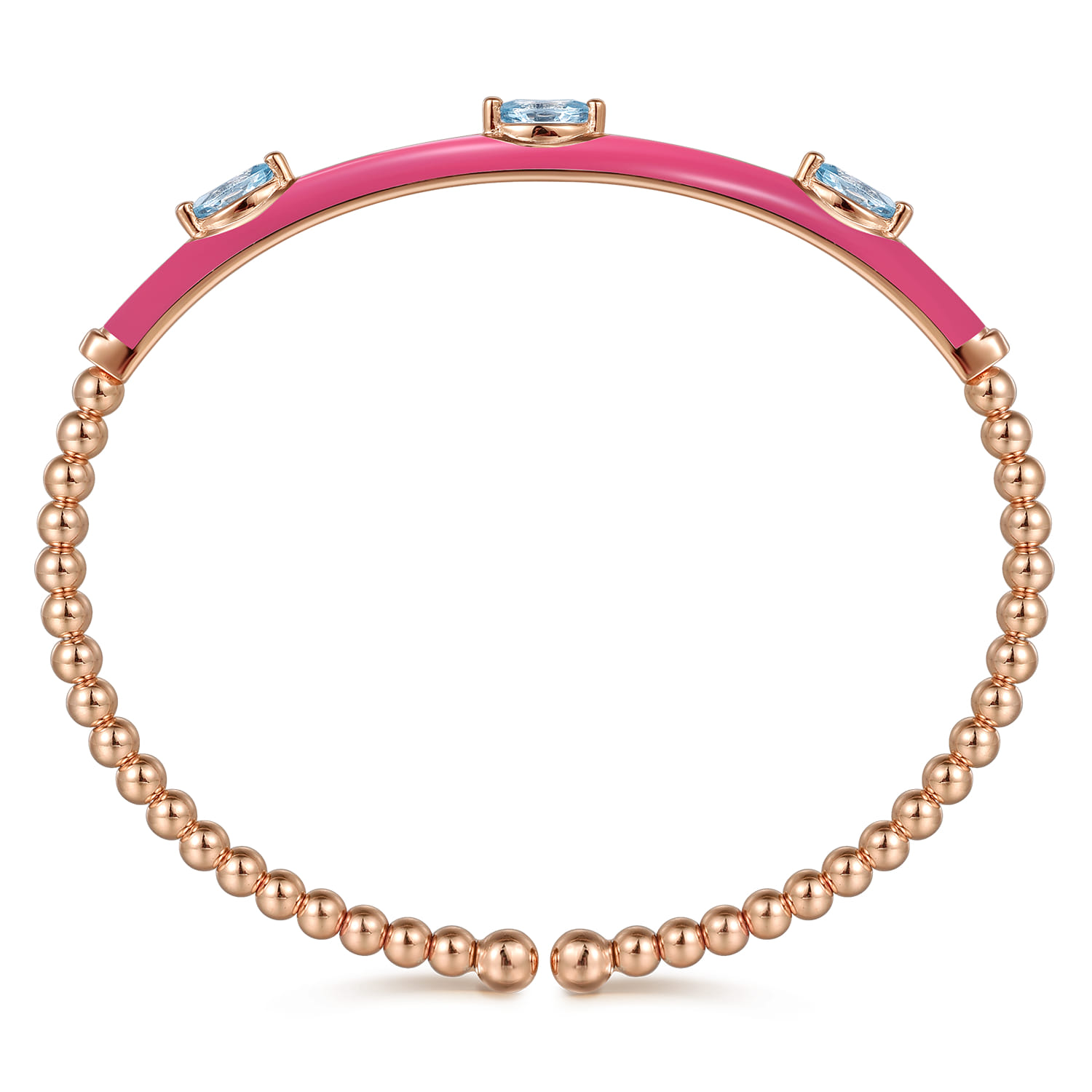 Enamel - 14K Rose Gold Bujukan Blue Topaz Split Bangle with Fuchsia Enamel - Shot 3