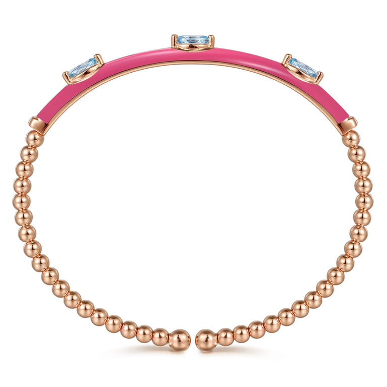 Enamel - 14K Rose Gold Bujukan Blue Topaz Split Bangle with Fuchsia Enamel - Shot 3