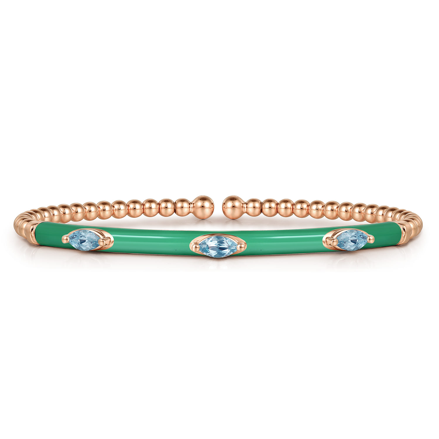 Enamel - 14K Rose Gold Bujukan Blue Topaz Split Bangle with Mint Green Enamel - Shot 1