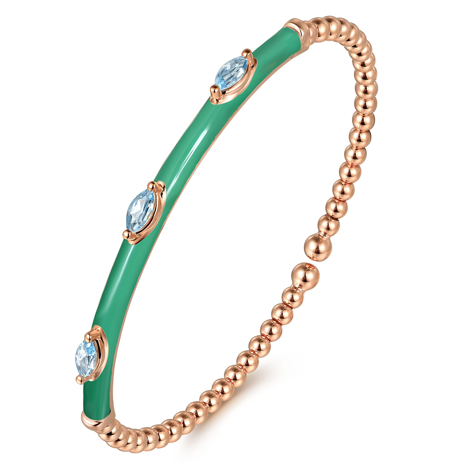 Enamel - 14K Rose Gold Bujukan Blue Topaz Split Bangle with Mint Green Enamel - Shot 2