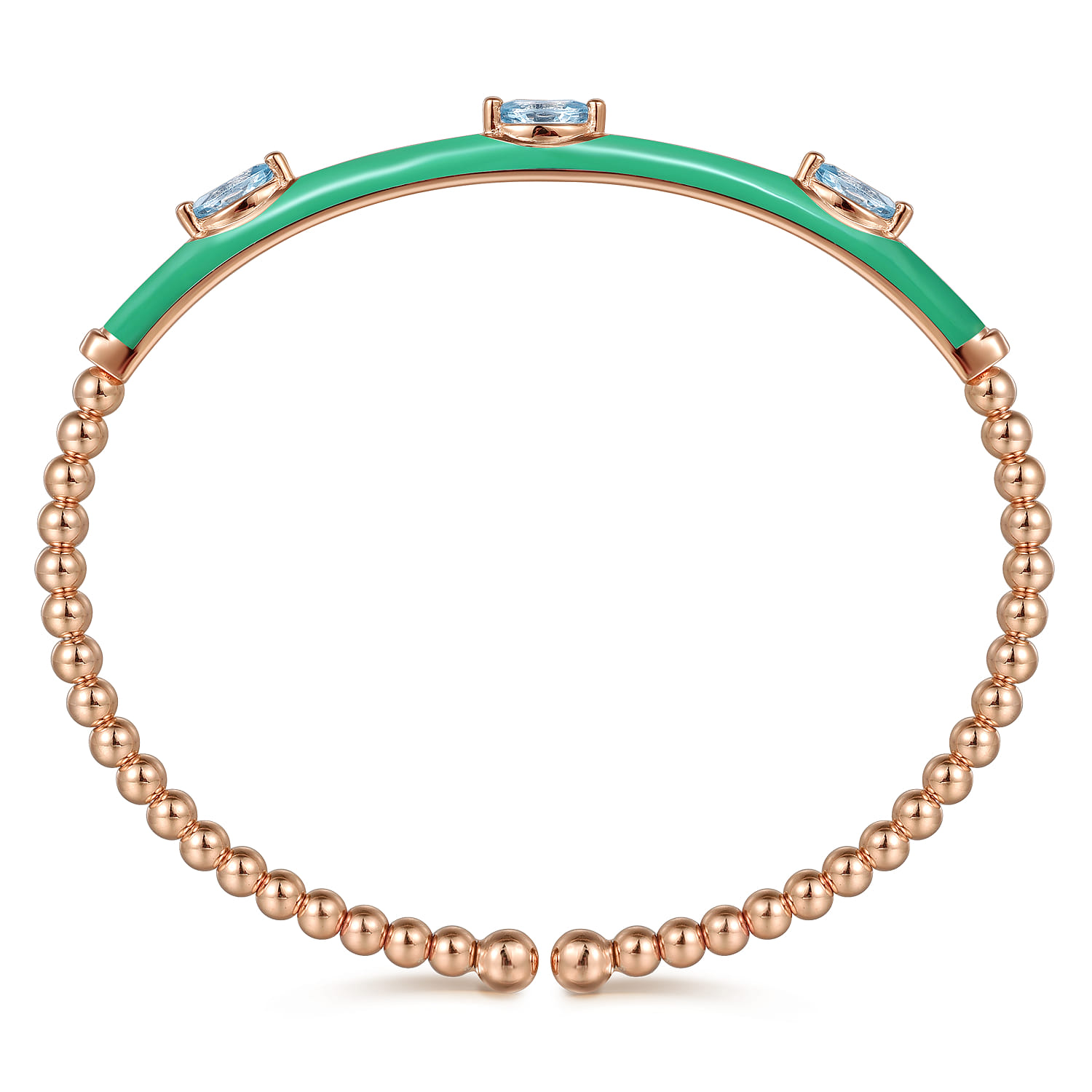 Enamel - 14K Rose Gold Bujukan Blue Topaz Split Bangle with Mint Green Enamel - Shot 3