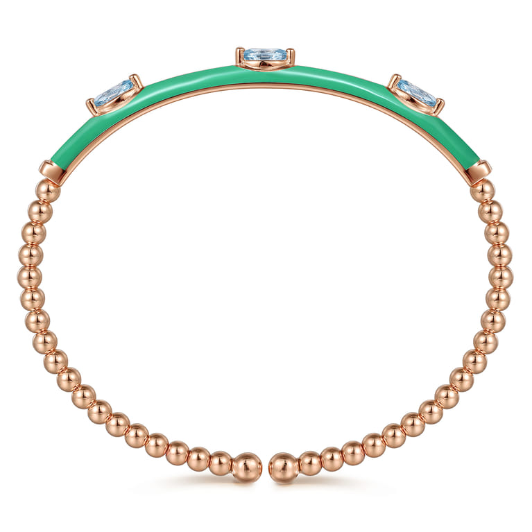 Enamel - 14K Rose Gold Bujukan Blue Topaz Split Bangle with Mint Green Enamel - Shot 3