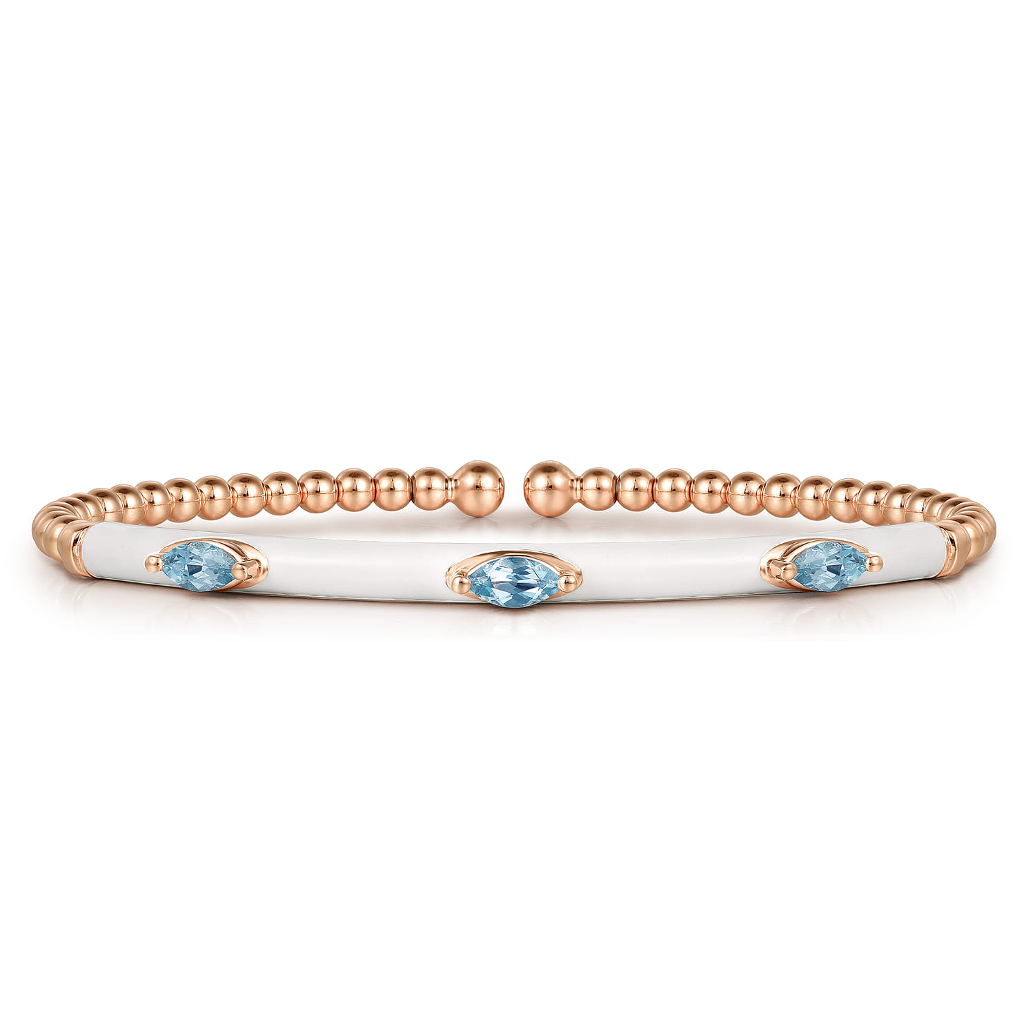 Enamel - 14K Rose Gold Bujukan Blue Topaz Split Bangle with White Enamel - Shot 1