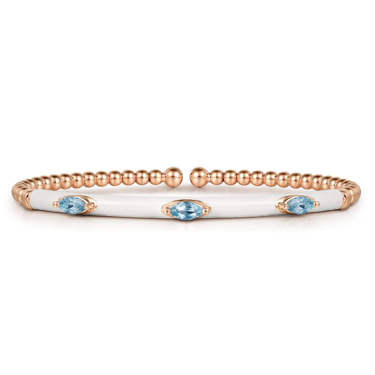 Enamel - 14K Rose Gold Bujukan Blue Topaz Split Bangle with White Enamel - Shot 1