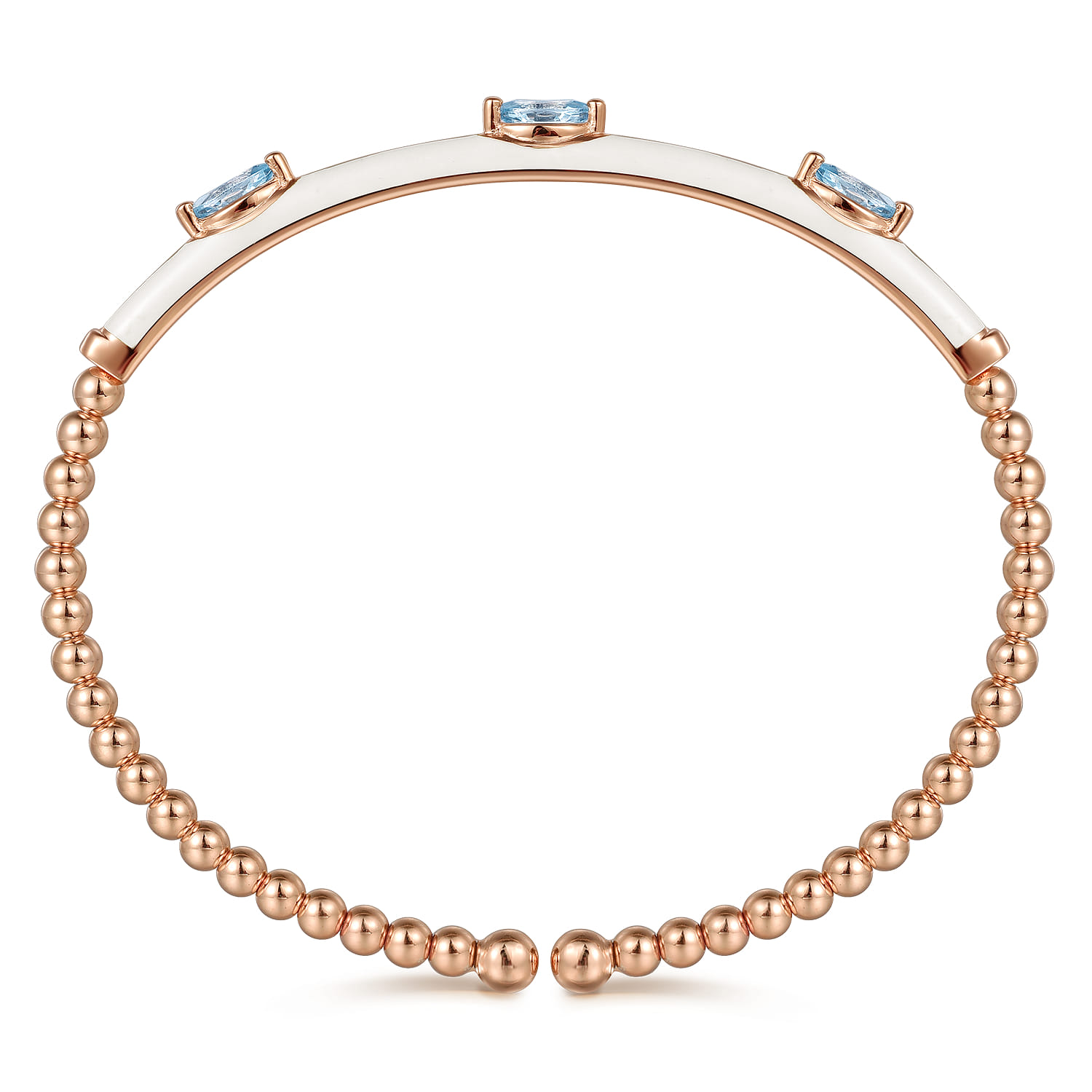 Enamel - 14K Rose Gold Bujukan Blue Topaz Split Bangle with White Enamel - Shot 3