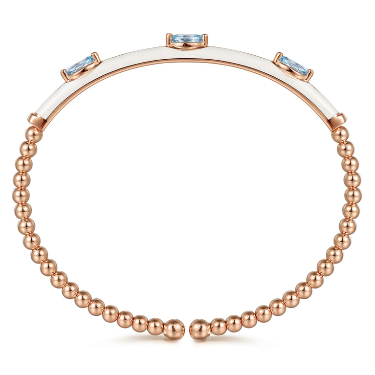 Enamel - 14K Rose Gold Bujukan Blue Topaz Split Bangle with White Enamel - Shot 3