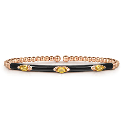 Enamel - 14K Rose Gold Bujukan Citrine Split Bangle with Black Enamel