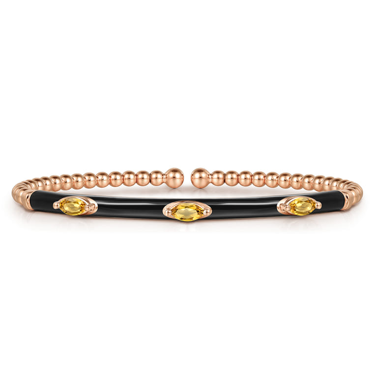Enamel - 14K Rose Gold Bujukan Citrine Split Bangle with Black Enamel - Shot 1