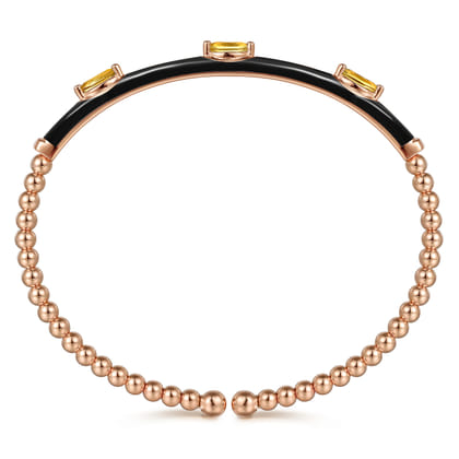 Enamel - 14K Rose Gold Bujukan Citrine Split Bangle with Black Enamel