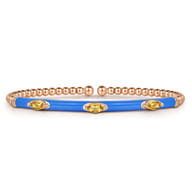 Enamel - 14K Rose Gold Bujukan Citrine Split Bangle with Blue Enamel