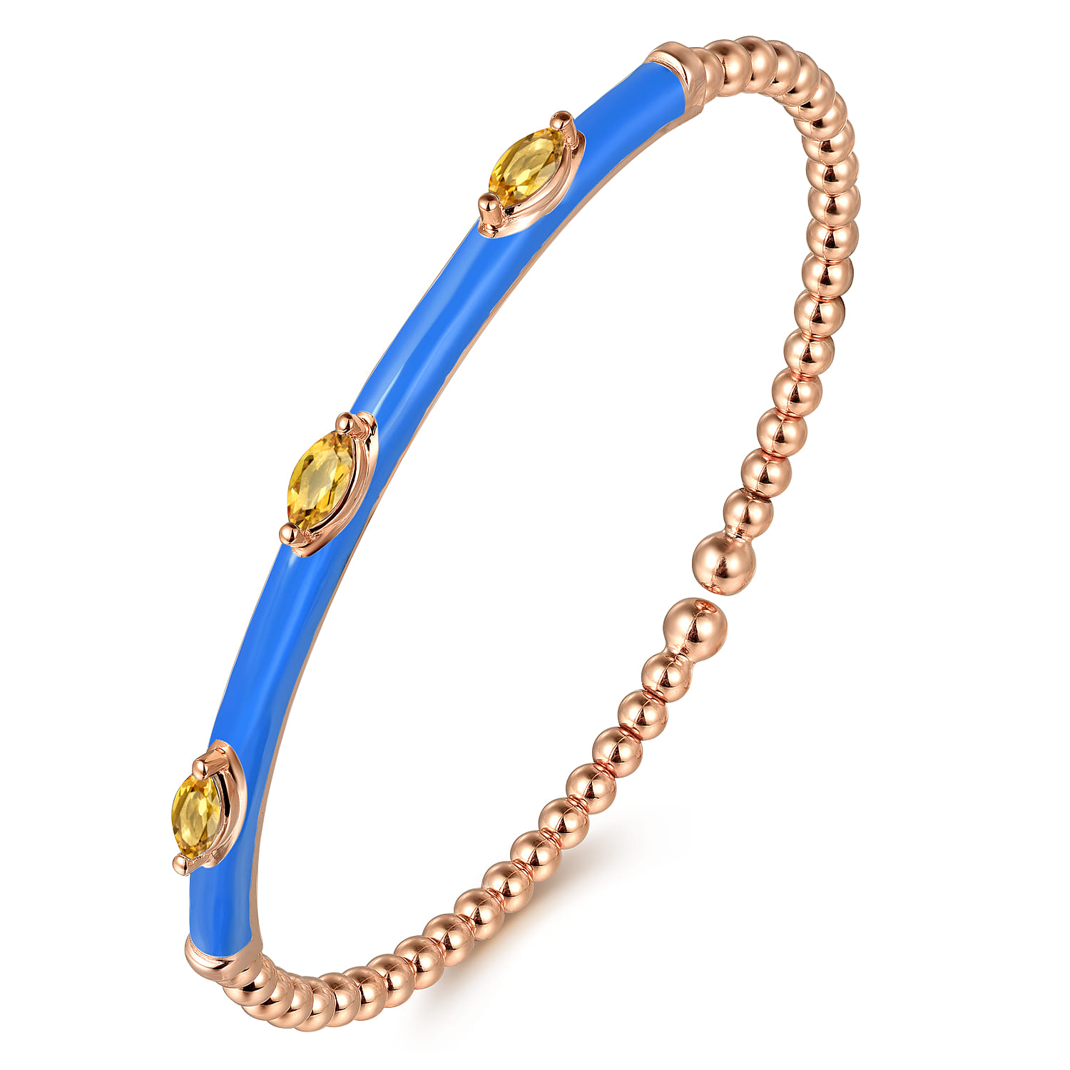 Enamel - 14K Rose Gold Bujukan Citrine Split Bangle with Blue Enamel - Shot 2