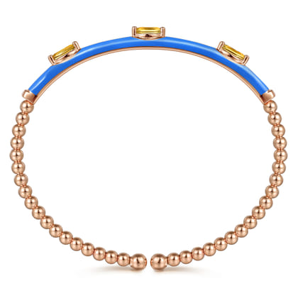 Enamel - 14K Rose Gold Bujukan Citrine Split Bangle with Blue Enamel