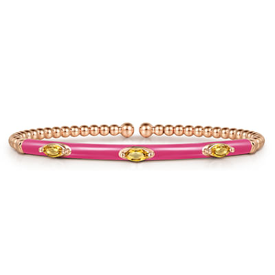 Enamel - 14K Rose Gold Bujukan Citrine Split Bangle with Fuchsia Enamel