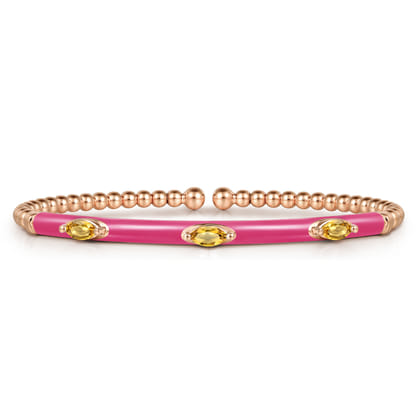 Enamel - 14K Rose Gold Bujukan Citrine Split Bangle with Fuchsia Enamel
