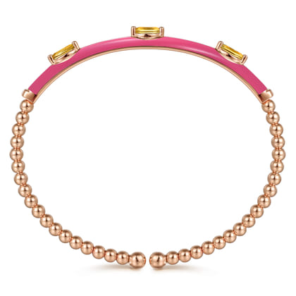 Enamel - 14K Rose Gold Bujukan Citrine Split Bangle with Fuchsia Enamel