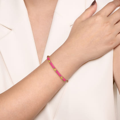 Enamel - 14K Rose Gold Bujukan Citrine Split Bangle with Fuchsia Enamel