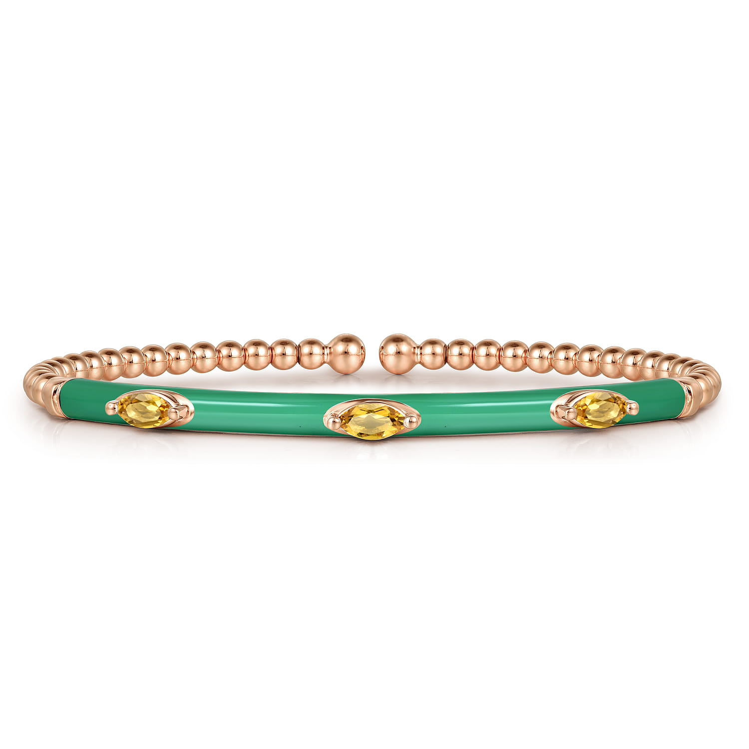Enamel - 14K Rose Gold Bujukan Citrine Split Bangle with Mint Green Enamel - Shot 1