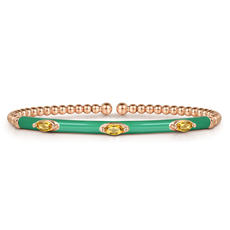 Enamel - 14K Rose Gold Bujukan Citrine Split Bangle with Mint Green Enamel - Shot 1