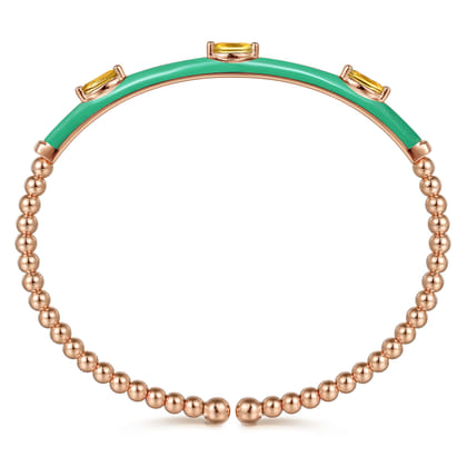 Enamel - 14K Rose Gold Bujukan Citrine Split Bangle with Mint Green Enamel