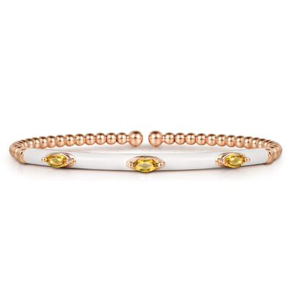 Enamel - 14K Rose Gold Bujukan Citrine Split Bangle with White Enamel