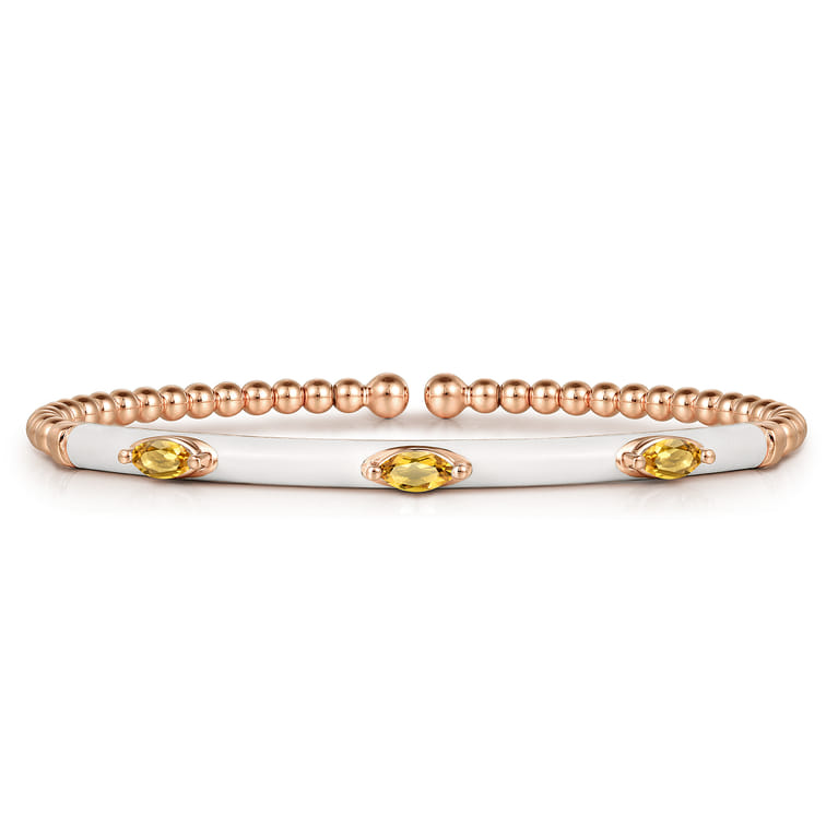 Enamel - 14K Rose Gold Bujukan Citrine Split Bangle with White Enamel - Shot 1