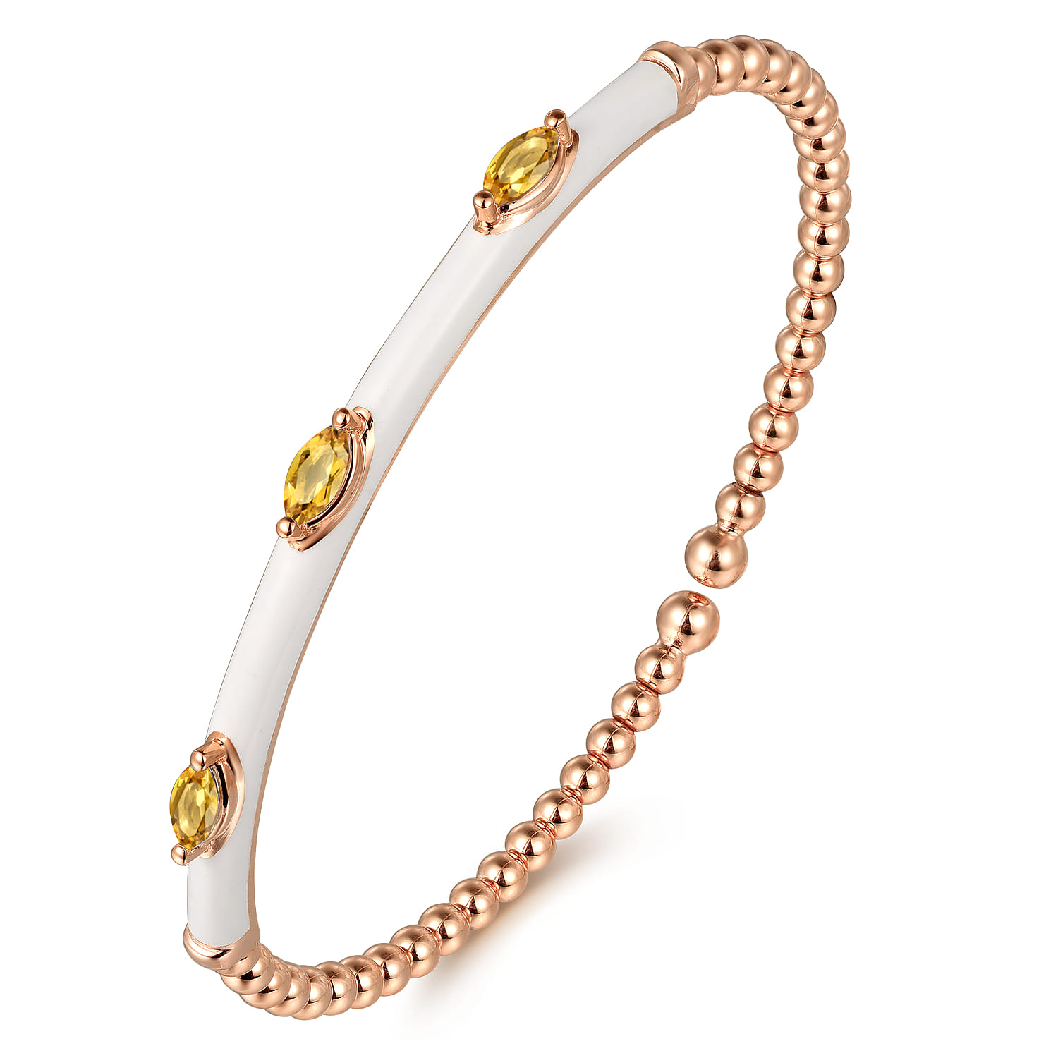 Enamel - 14K Rose Gold Bujukan Citrine Split Bangle with White Enamel - Shot 2