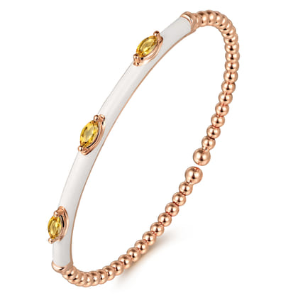 Enamel - 14K Rose Gold Bujukan Citrine Split Bangle with White Enamel