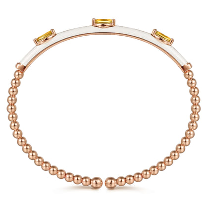 Enamel - 14K Rose Gold Bujukan Citrine Split Bangle with White Enamel