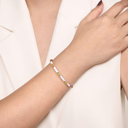 Enamel - 14K Rose Gold Bujukan Citrine Split Bangle with White Enamel