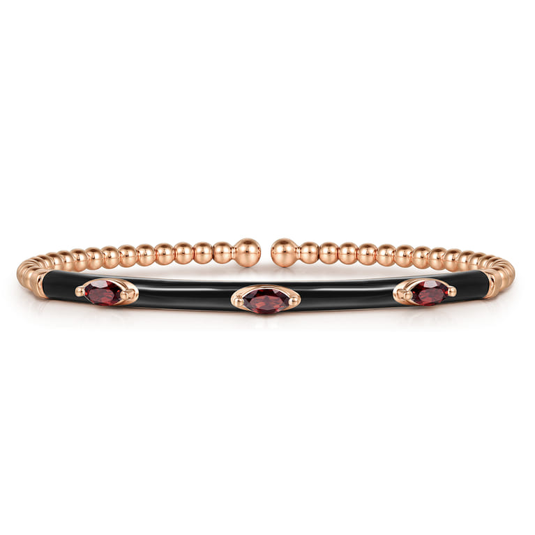 Enamel - 14K Rose Gold Bujukan Garnet Split Bangle with Black Enamel - Shot 1