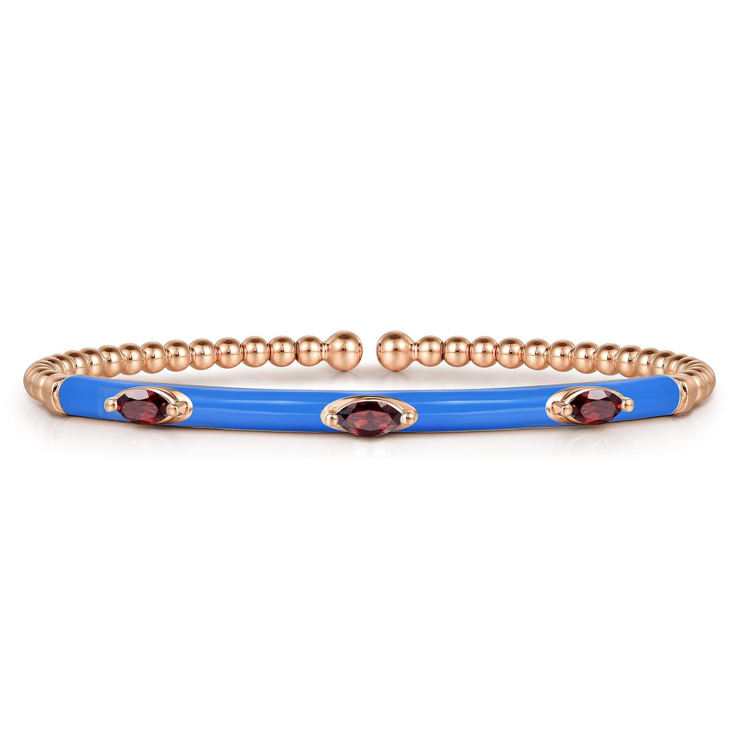 Enamel - 14K Rose Gold Bujukan Garnet Split Bangle with Blue Enamel - Shot 1