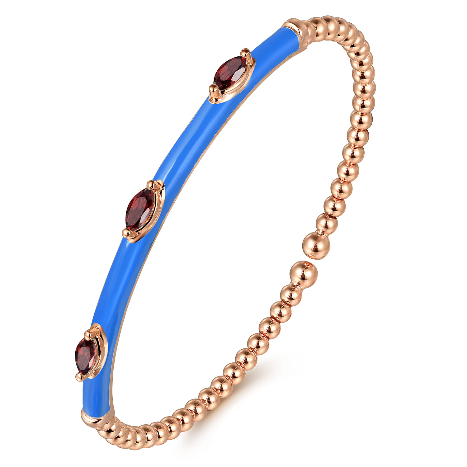 Enamel - 14K Rose Gold Bujukan Garnet Split Bangle with Blue Enamel - Shot 2