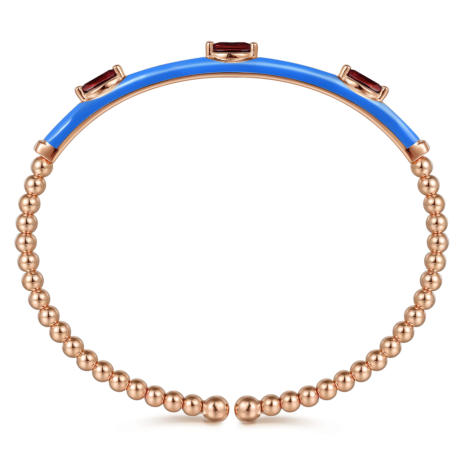 Enamel - 14K Rose Gold Bujukan Garnet Split Bangle with Blue Enamel - Shot 3