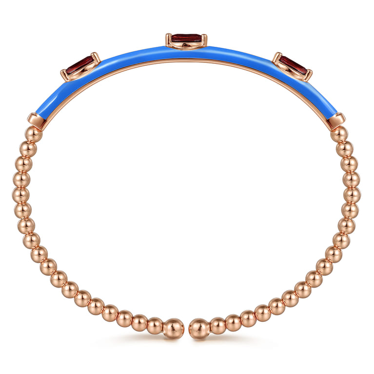 Enamel - 14K Rose Gold Bujukan Garnet Split Bangle with Blue Enamel - Shot 3