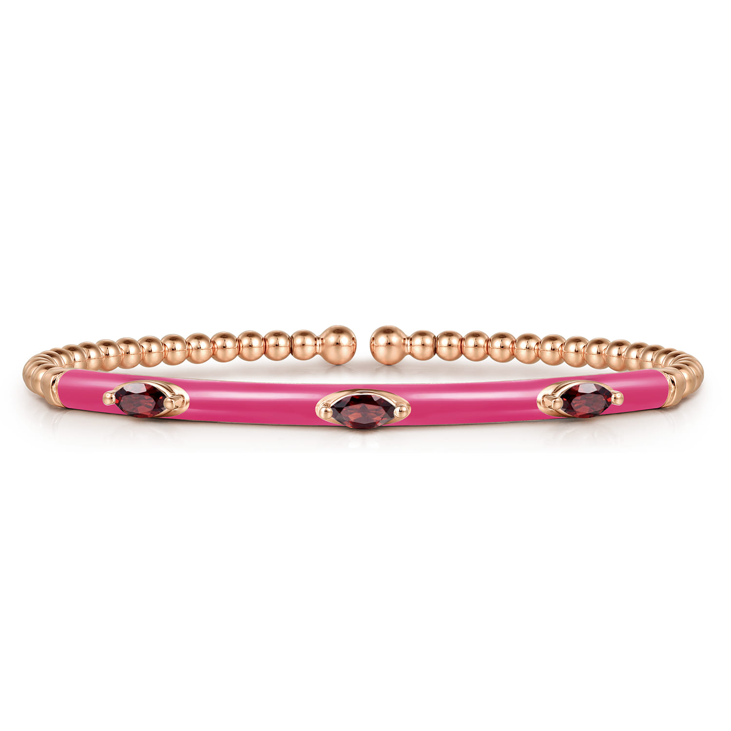 Enamel - 14K Rose Gold Bujukan Garnet Split Bangle with Fuchsia Enamel - Shot 1