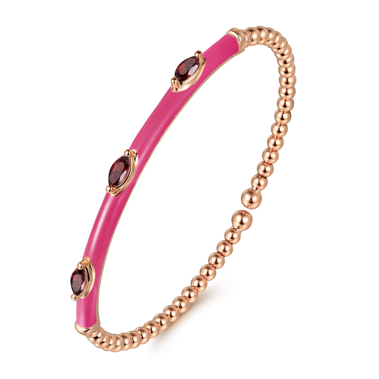 Enamel - 14K Rose Gold Bujukan Garnet Split Bangle with Fuchsia Enamel - Shot 2