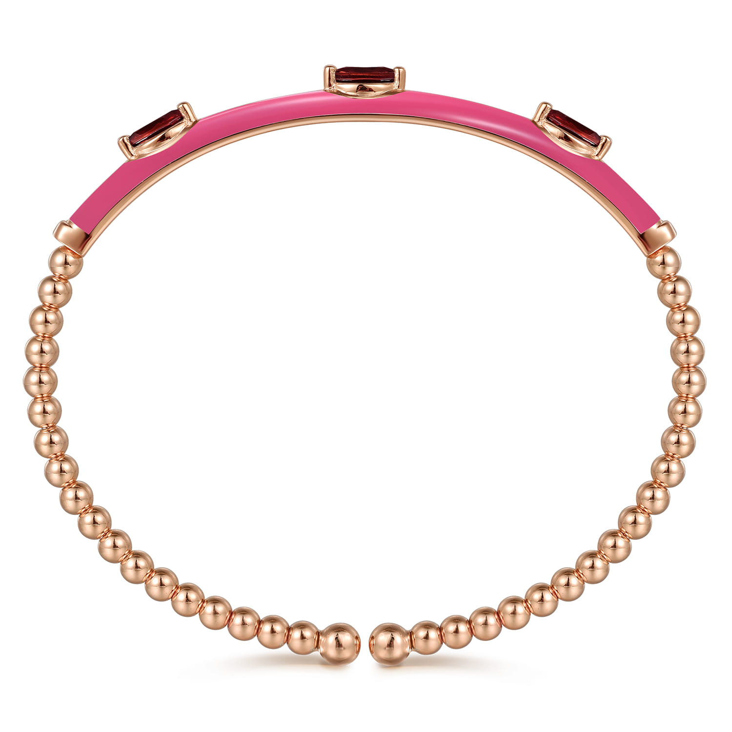 Enamel - 14K Rose Gold Bujukan Garnet Split Bangle with Fuchsia Enamel - Shot 3
