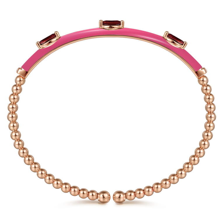 Enamel - 14K Rose Gold Bujukan Garnet Split Bangle with Fuchsia Enamel - Shot 3