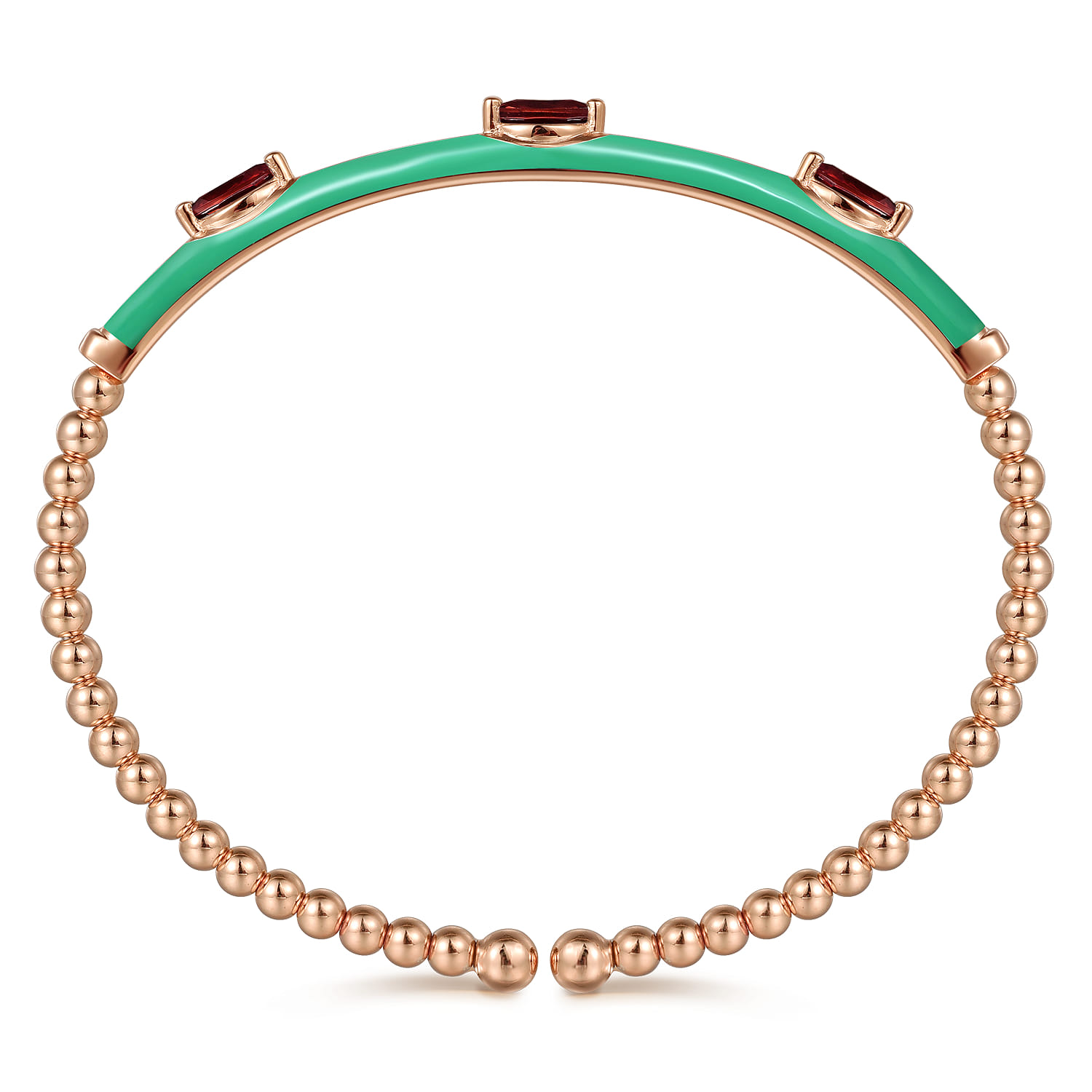 Enamel - 14K Rose Gold Bujukan Garnet Split Bangle with Mint Green Enamel - Shot 3
