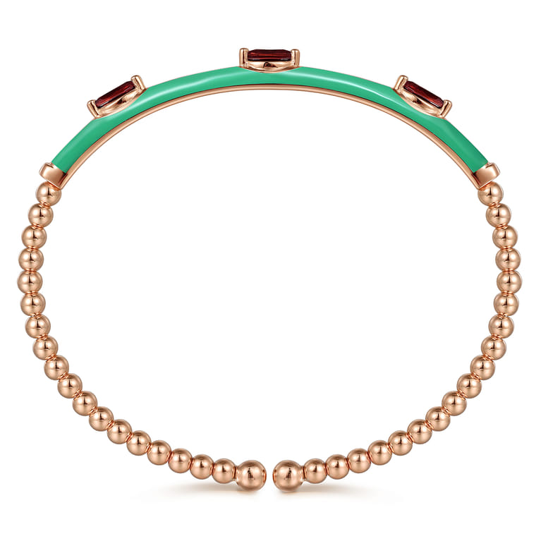 Enamel - 14K Rose Gold Bujukan Garnet Split Bangle with Mint Green Enamel - Shot 3